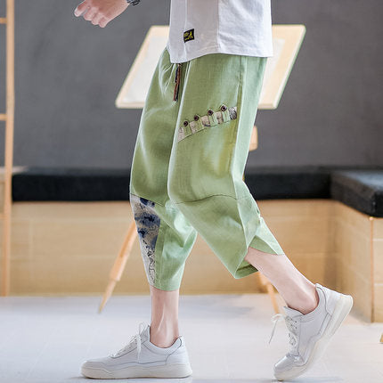 Cotton And Linen T-shirt Short-sleeved Trend Tang Suit Cardigan Han Suit Loose Large Size - Light Green / M