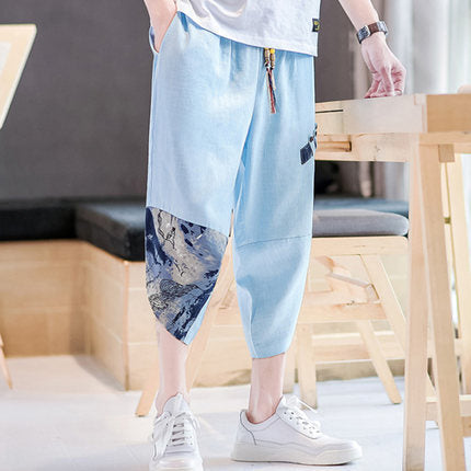 Cotton And Linen T-shirt Short-sleeved Trend Tang Suit Cardigan Han Suit Loose Large Size - Sky Blue / M