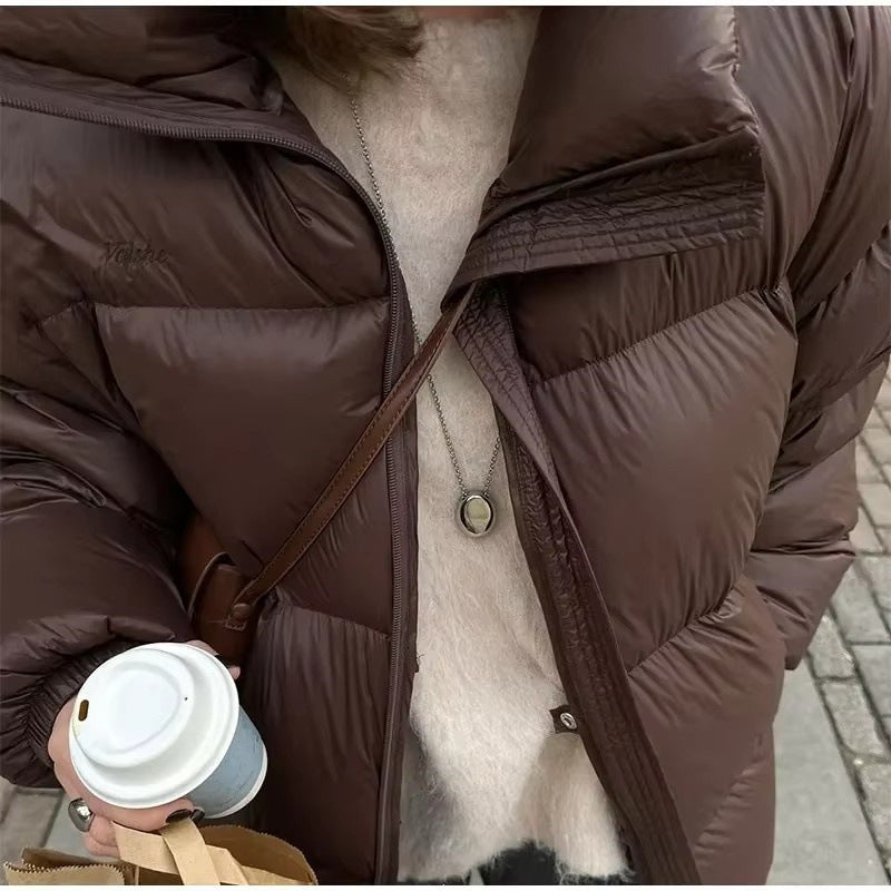 Fashion Casual Loose Fluffy Soft Bread Cotton Jacket - Dark Brown / S