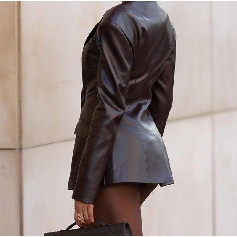Women’s Waist Tight Leather Jacket