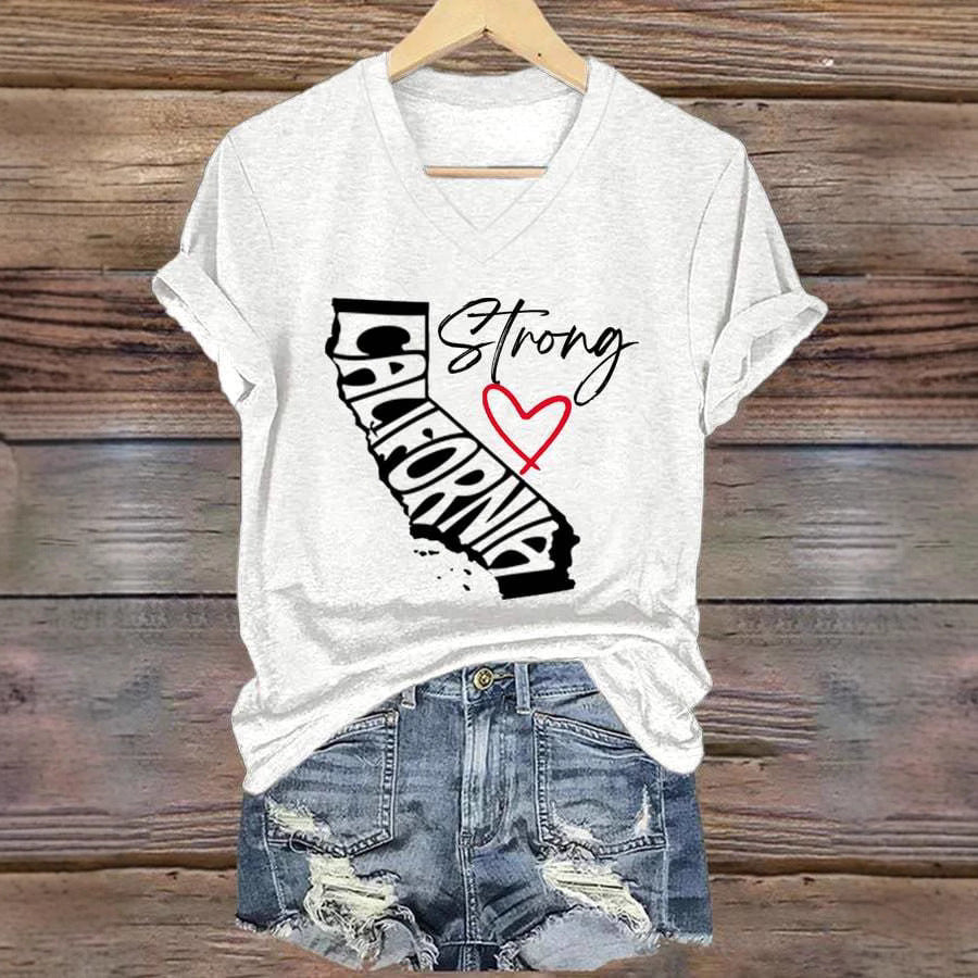 Top Women’s V-neck Casual Short Sleeve Letter Red Heart