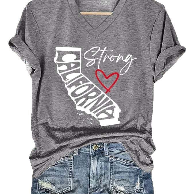 Top Women’s V-neck Casual Short Sleeve Letter Red Heart