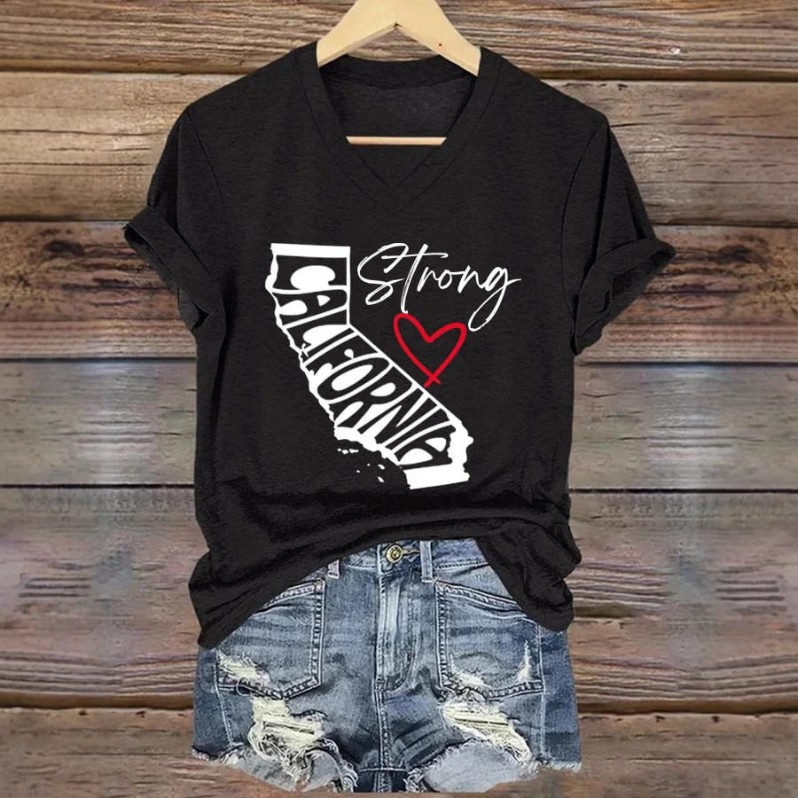 Top Women’s V-neck Casual Short Sleeve Letter Red Heart