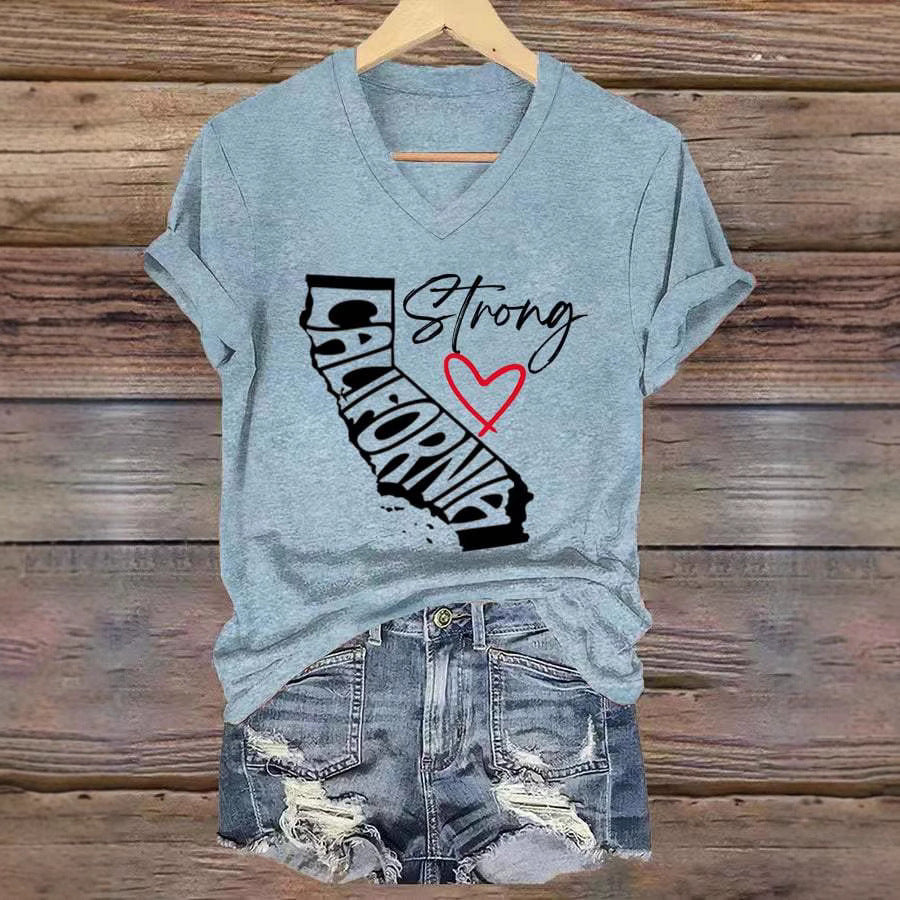 Top Women’s V-neck Casual Short Sleeve Letter Red Heart