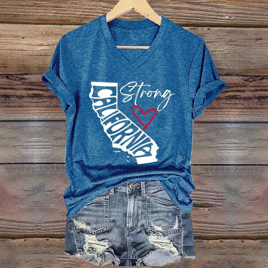 Top Women’s V-neck Casual Short Sleeve Letter Red Heart