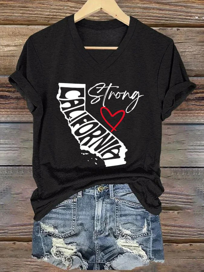 Top Women’s V-neck Casual Short Sleeve Letter Red Heart - Black / S