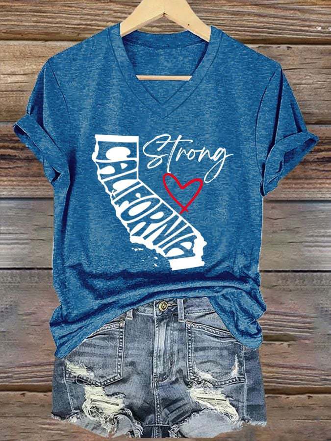 Top Women’s V-neck Casual Short Sleeve Letter Red Heart - Dark Blue / S
