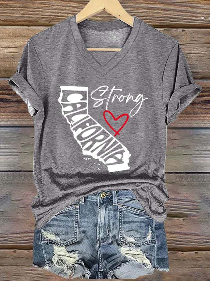 Top Women’s V-neck Casual Short Sleeve Letter Red Heart - Gray / S