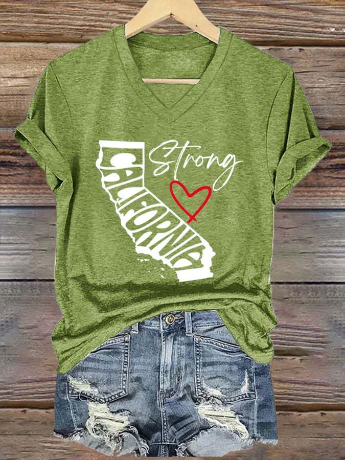 Top Women’s V-neck Casual Short Sleeve Letter Red Heart - Green / S