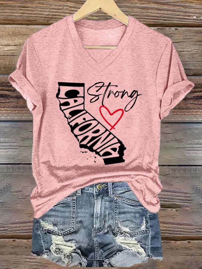 Top Women’s V-neck Casual Short Sleeve Letter Red Heart - Pink / S