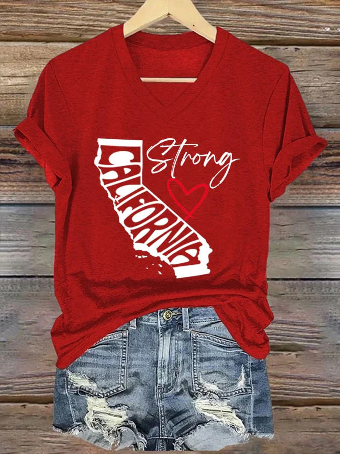 Top Women’s V-neck Casual Short Sleeve Letter Red Heart - Red / S