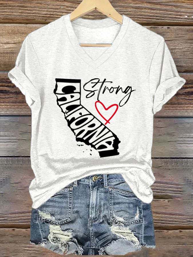 Top Women’s V-neck Casual Short Sleeve Letter Red Heart - White / S