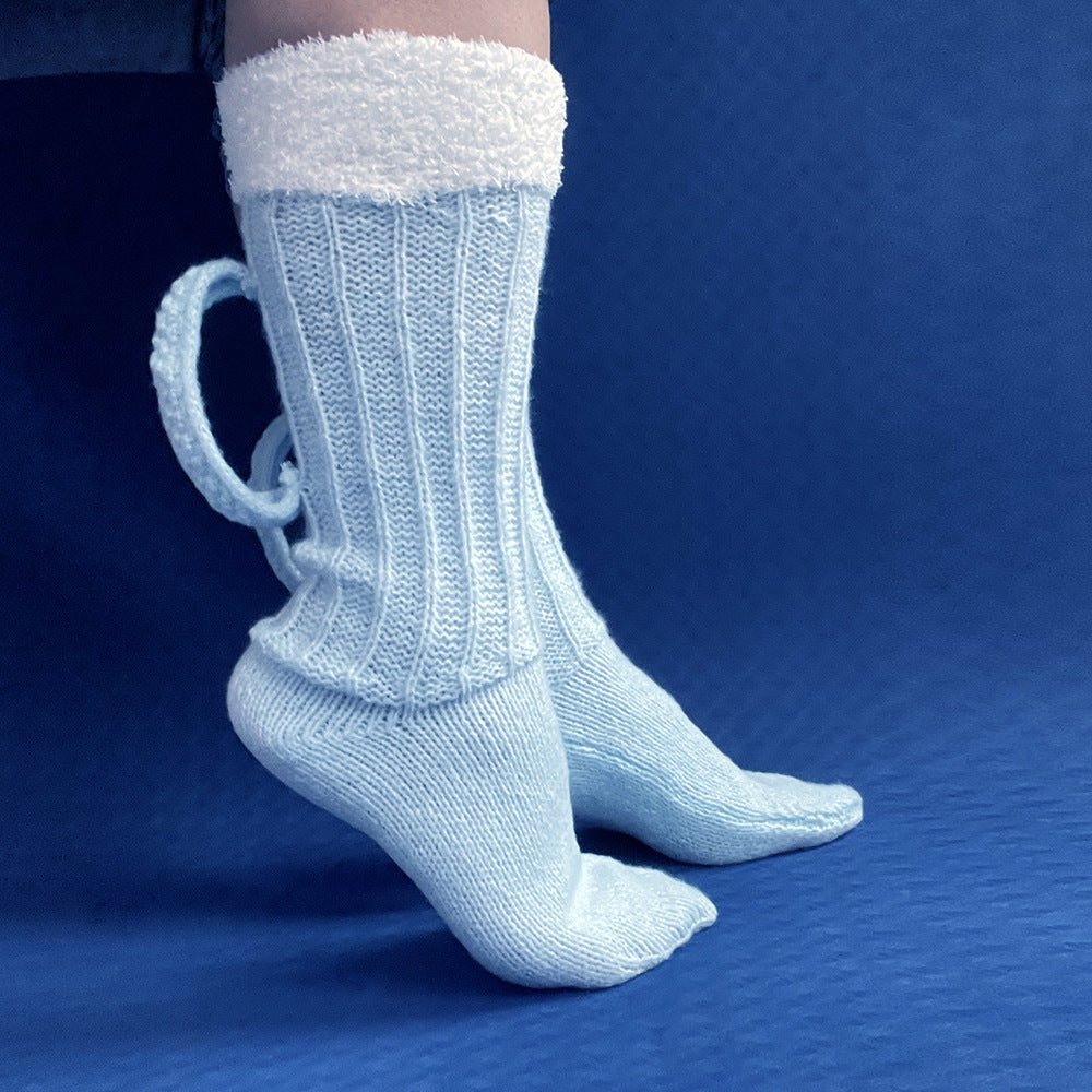 European And American Beer Socks Color Matching Home Floor Socks Thermal Middle Tube - Blue / Free Size