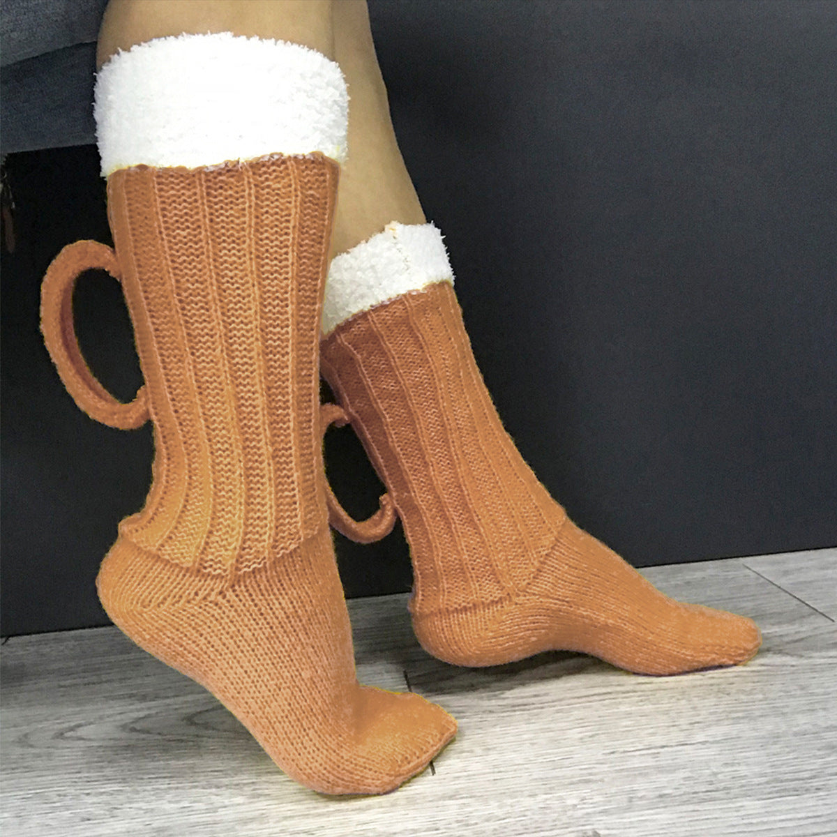European And American Beer Socks Color Matching Home Floor Socks Thermal Middle Tube - Oatmeal Color / Free Size