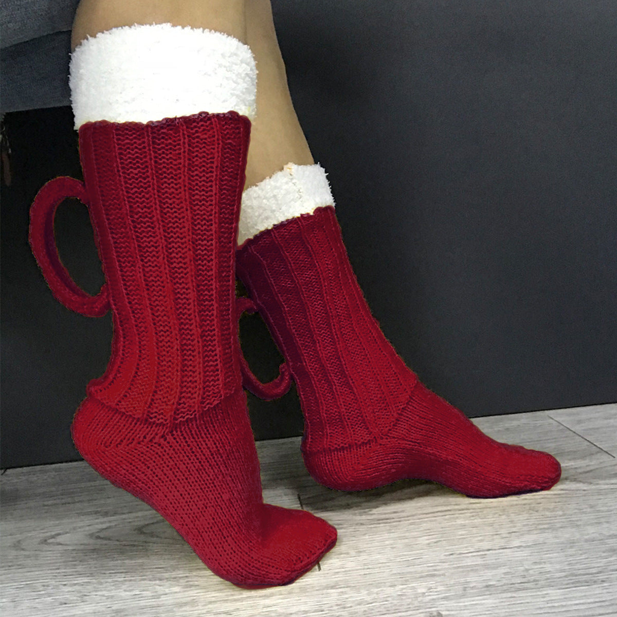 European And American Beer Socks Color Matching Home Floor Socks Thermal Middle Tube - Wine Red / Free Size
