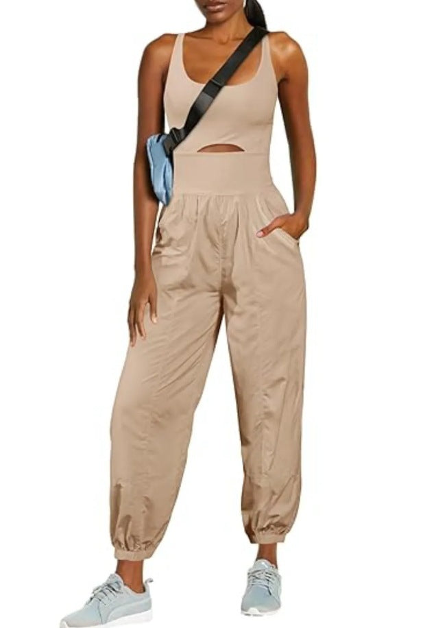 Fashion Sports Women’s Outdoor Clothing Yoga Hollow Cross Comfortable Fitness Vest Jumpsuit - S / Apricot