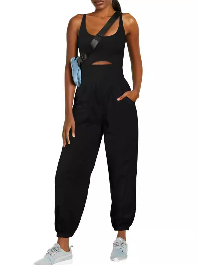 Fashion Sports Women’s Outdoor Clothing Yoga Hollow Cross Comfortable Fitness Vest Jumpsuit - S / Black