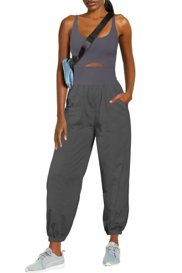 Fashion Sports Women’s Outdoor Clothing Yoga Hollow Cross Comfortable Fitness Vest Jumpsuit - S / Gray