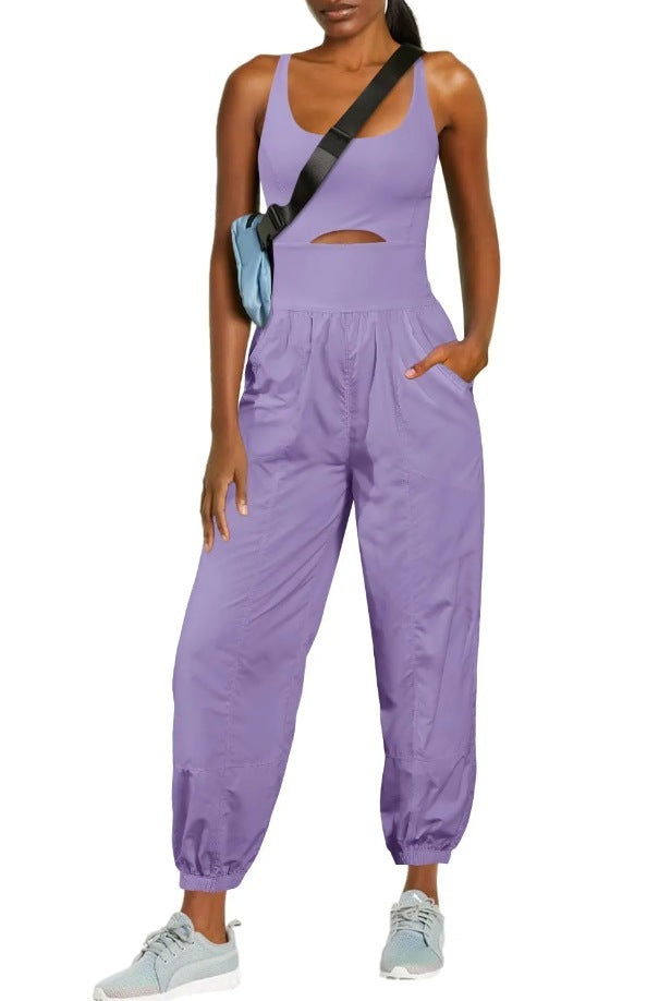 Fashion Sports Women’s Outdoor Clothing Yoga Hollow Cross Comfortable Fitness Vest Jumpsuit - S / Lavender Purple