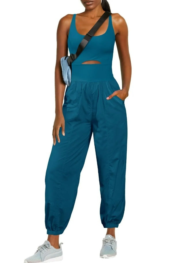 Fashion Sports Women’s Outdoor Clothing Yoga Hollow Cross Comfortable Fitness Vest Jumpsuit - S / Peacock Green