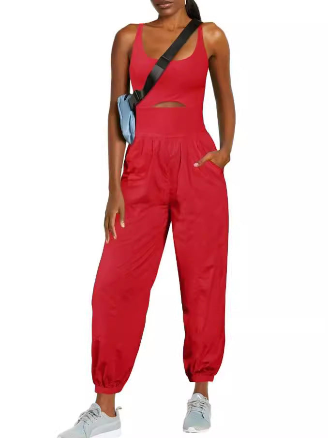 Fashion Sports Women’s Outdoor Clothing Yoga Hollow Cross Comfortable Fitness Vest Jumpsuit - S / Red