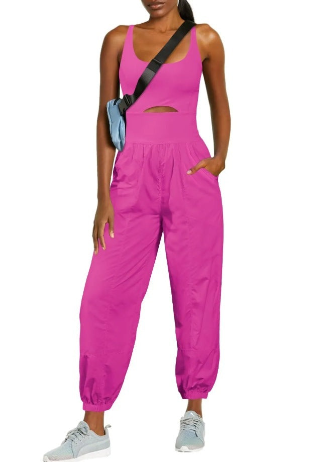 Fashion Sports Women’s Outdoor Clothing Yoga Hollow Cross Comfortable Fitness Vest Jumpsuit - S / Rose Red