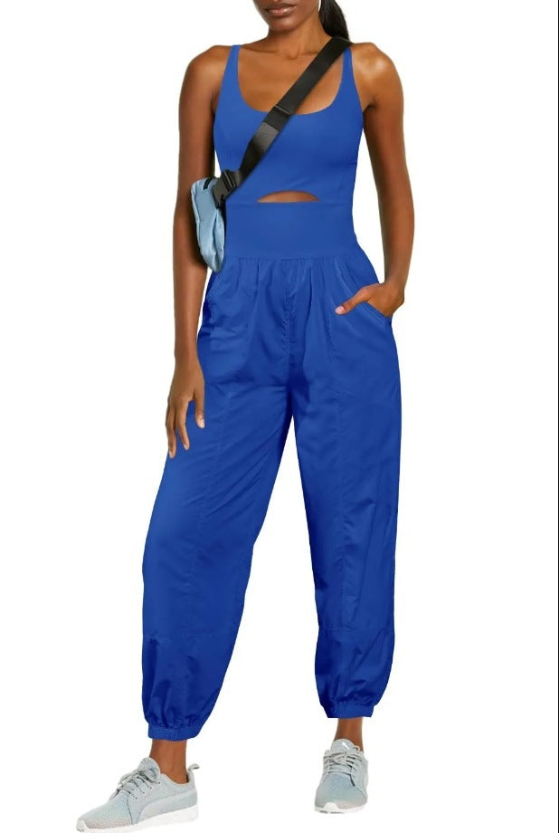 Fashion Sports Women’s Outdoor Clothing Yoga Hollow Cross Comfortable Fitness Vest Jumpsuit - S / Sea Blue