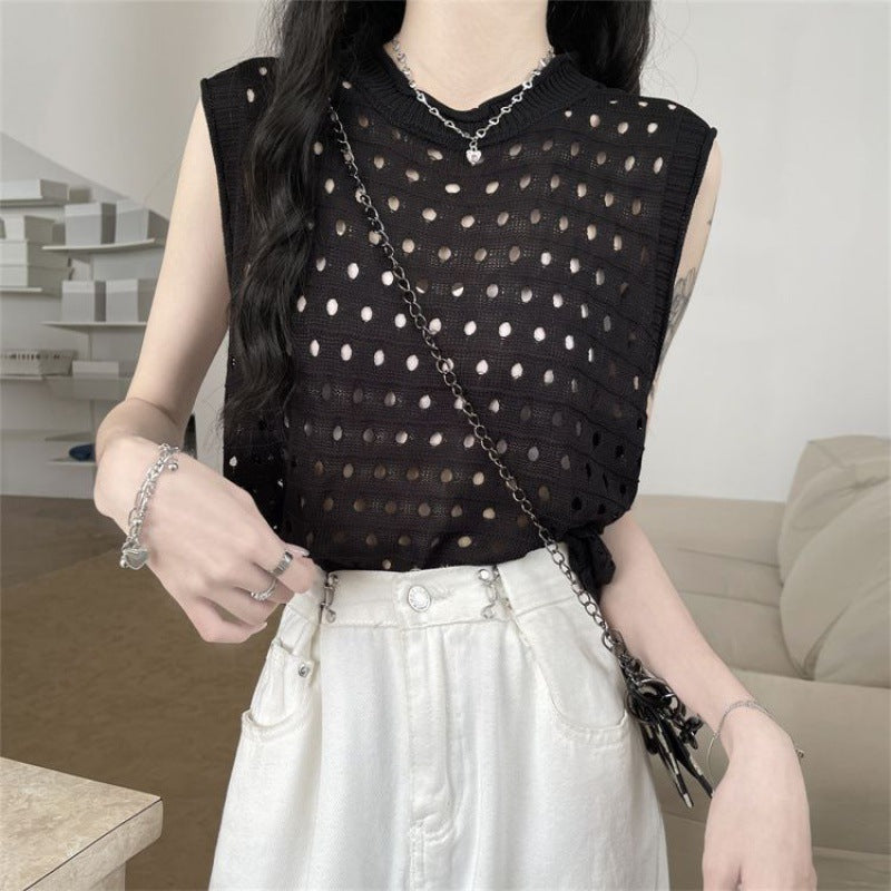 Design Solid Color Hollow Sweater Casual Loose