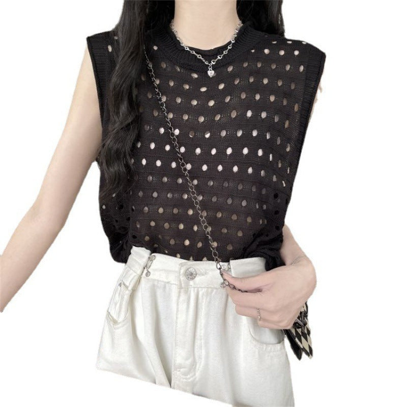 Design Solid Color Hollow Sweater Casual Loose