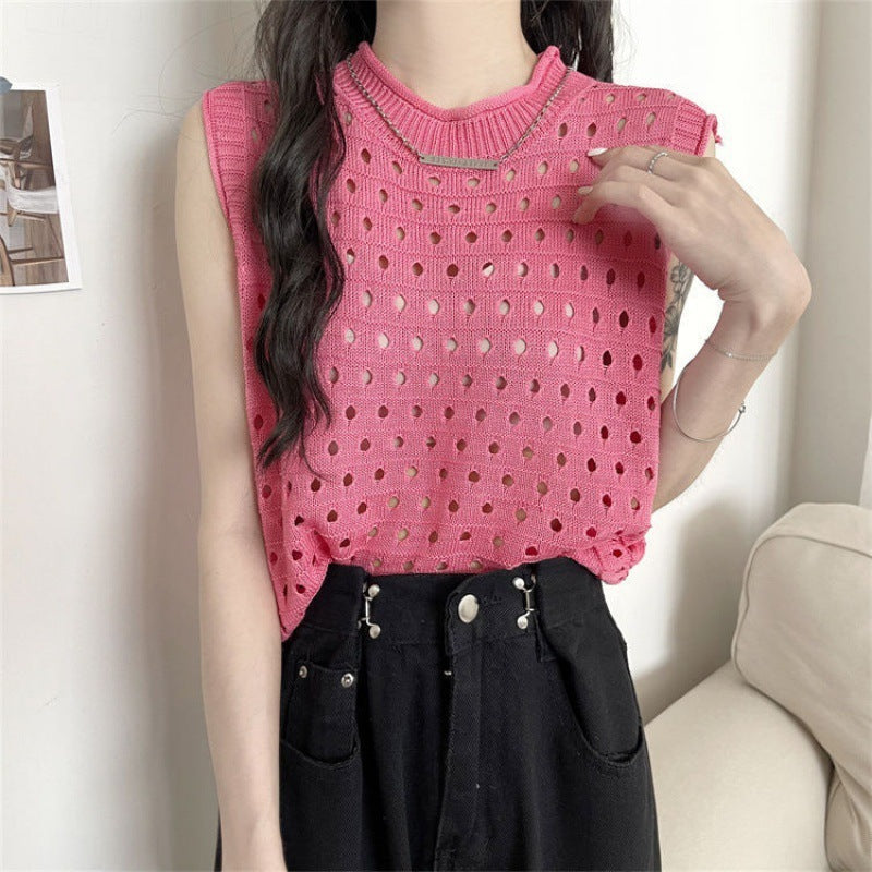 Design Solid Color Hollow Sweater Casual Loose