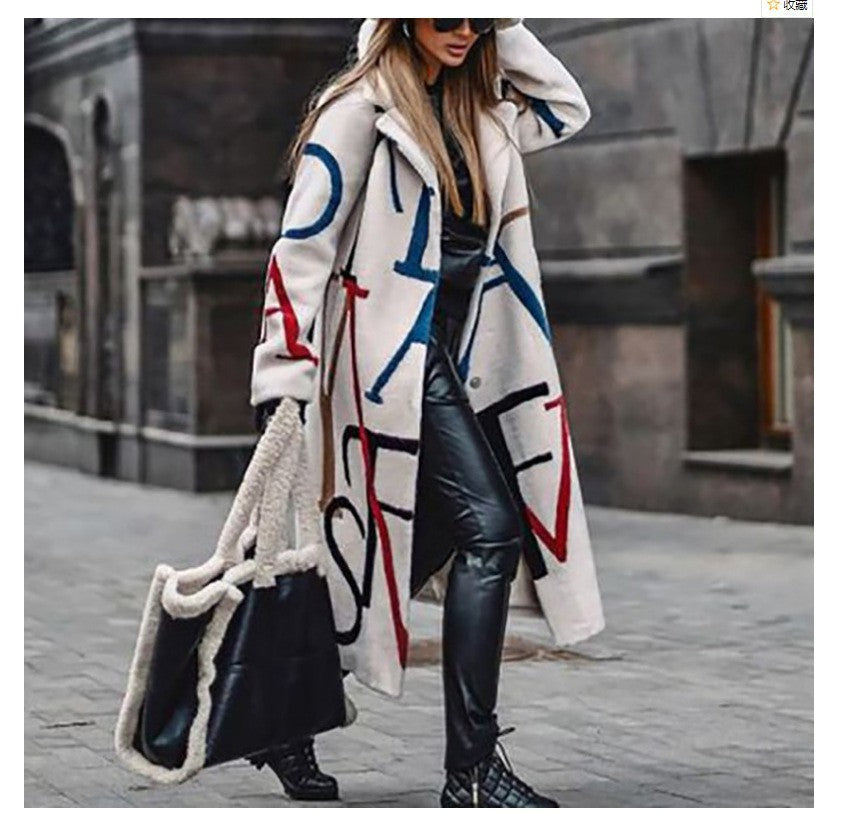 Women’s Printed Dragon And Phoenix Woolen Coat - ABCD / 4XL