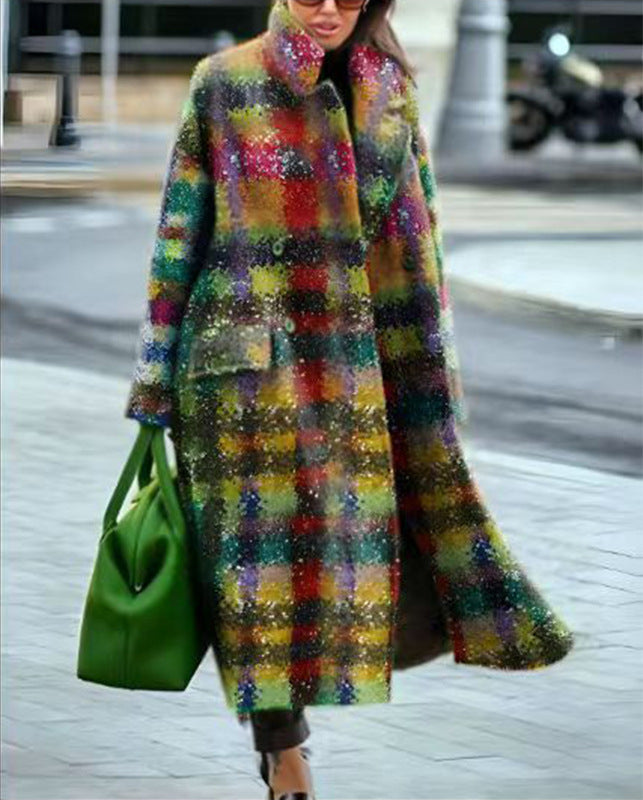 Women’s Printed Dragon And Phoenix Woolen Coat - Yellow Red / 4XL