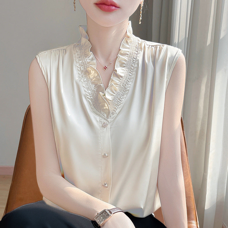 Acetate Camisole Women’s V-neck Ruffled