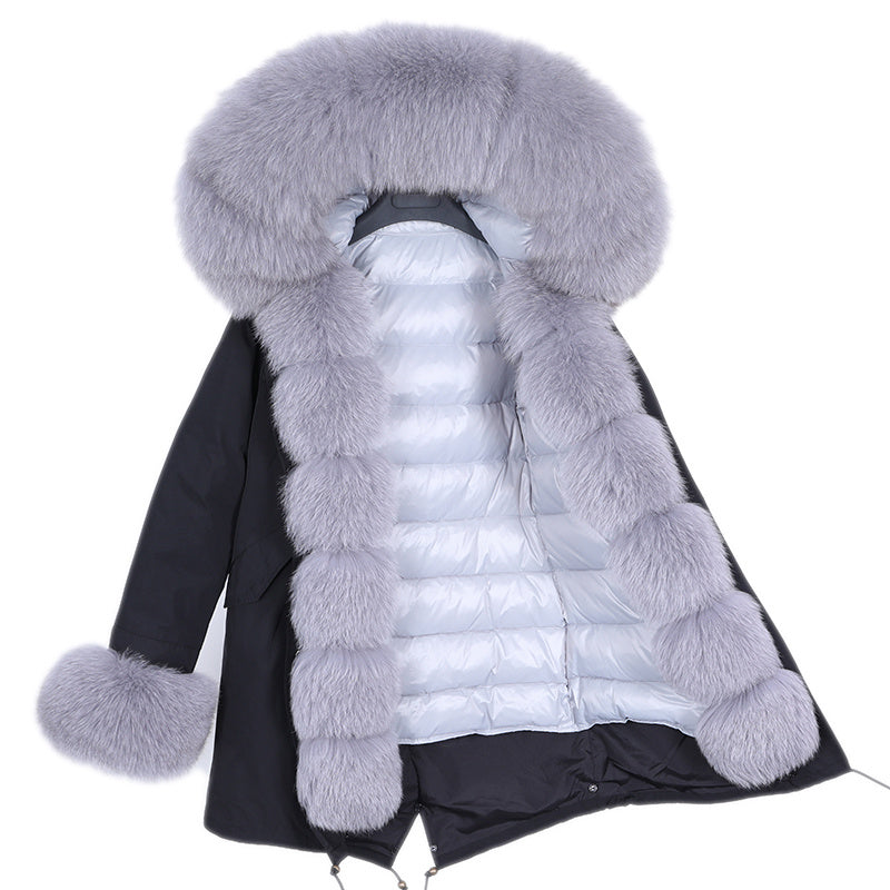 Coat Fur With Detachable Inner Liner Placket - Blackgreygrey / S