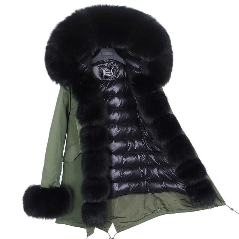 Coat Fur With Detachable Inner Liner Placket - Greenblackblack / S