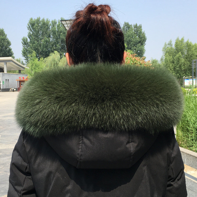 Collar Real Fur Men And Women Autumn And Winter Scarf Neck - ArmyGreen