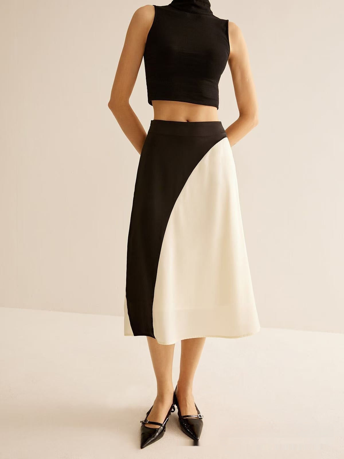 Color Contrast Patchwork Leisure Women’s Skirt - Picture Color / S