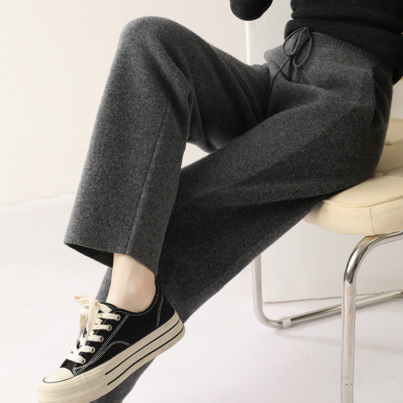 Color Contrast Patchwork Pure Wool Knit Casual Pants