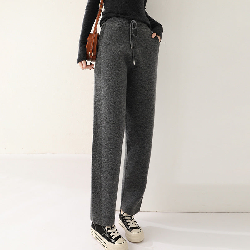 Color Contrast Patchwork Pure Wool Knit Casual Pants - Gray / S