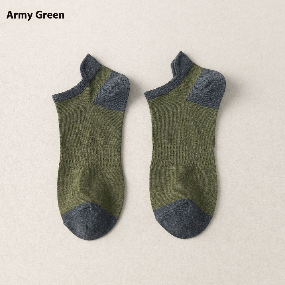 Combed Cotton Bottom Sweat-absorbing Deodorant Anti-ankle Socks Low-cut Men’s Retro Waist - Army Green / Free Size