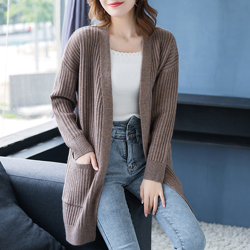 Loose Knitted Shawl Versatile Sweater Coat Women’s - Brown / M