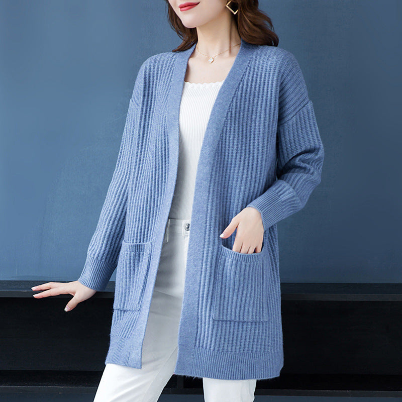 Loose Knitted Shawl Versatile Sweater Coat Women’s - Light Blue / M