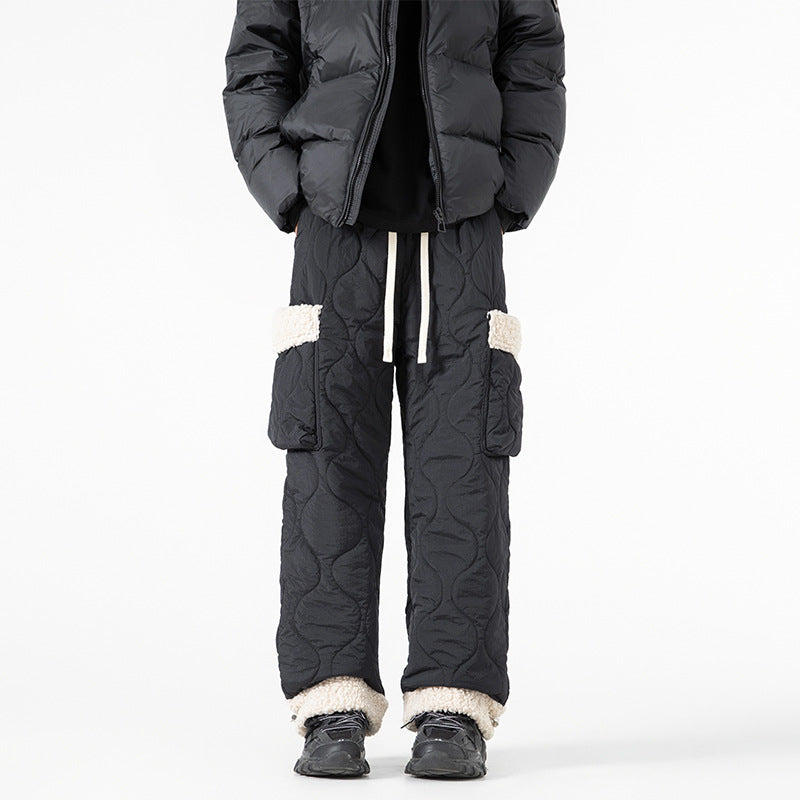 Men’s Quilted Casual Pants Thickened Cold Protection Ski Pants - Black / M