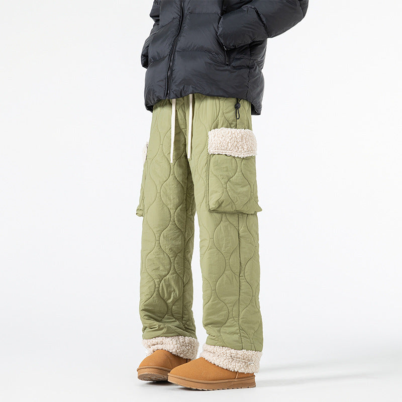 Men’s Quilted Casual Pants Thickened Cold Protection Ski Pants - Fruit Green / M