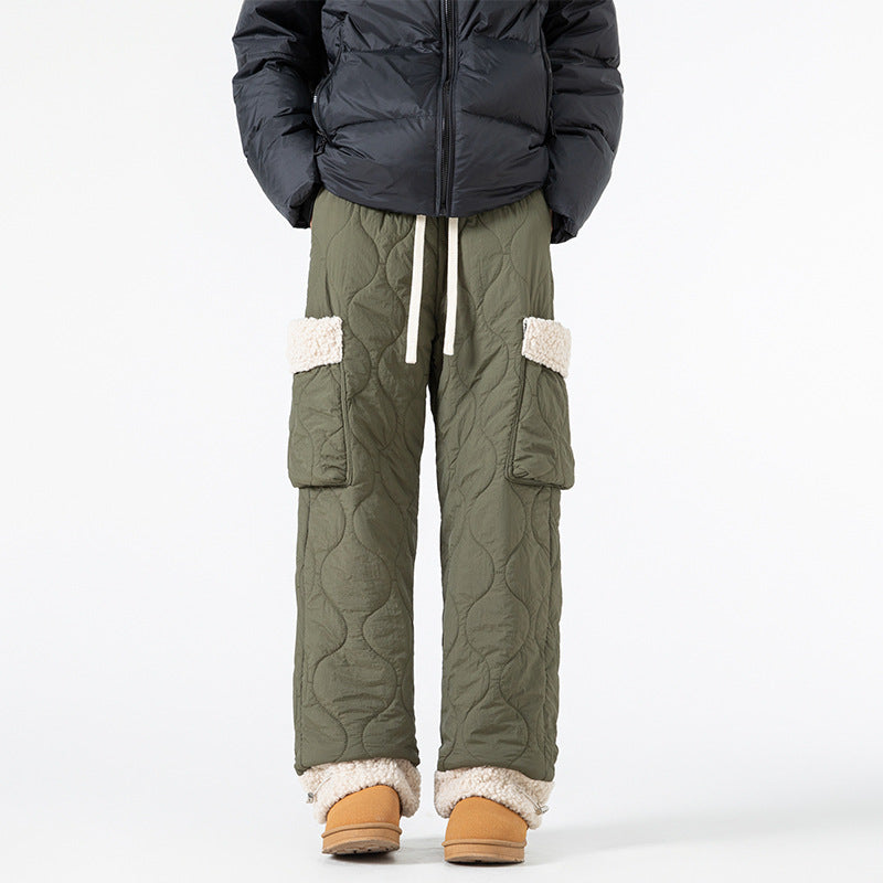 Men’s Quilted Casual Pants Thickened Cold Protection Ski Pants - Olive Green / M