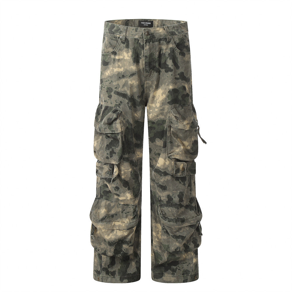 Mountain Outdoor Multi-pocket Workwear Tie-dye Camouflage Pants Men - Camouflage / S