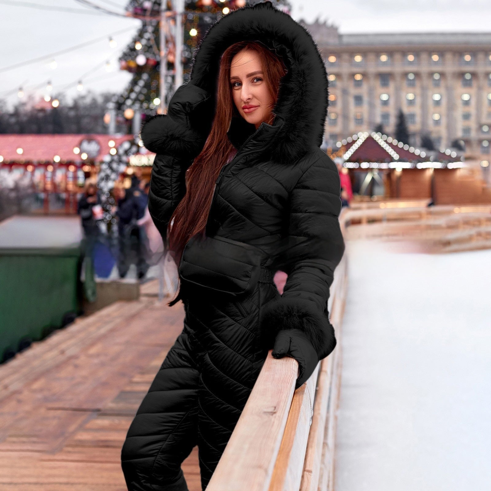 Winter Outdoors Fashion One-piece Ski Suit Women - S / Black