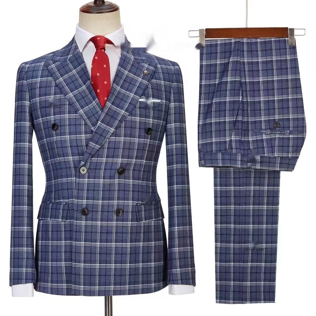 Contrast Color New Embroidered Letter Lapel Shirt Outfit Suit Two-piece Set - Navy Blue / XS