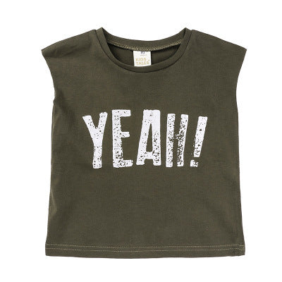 Children’s sleeveless t-shirt - Army Green / 120cm