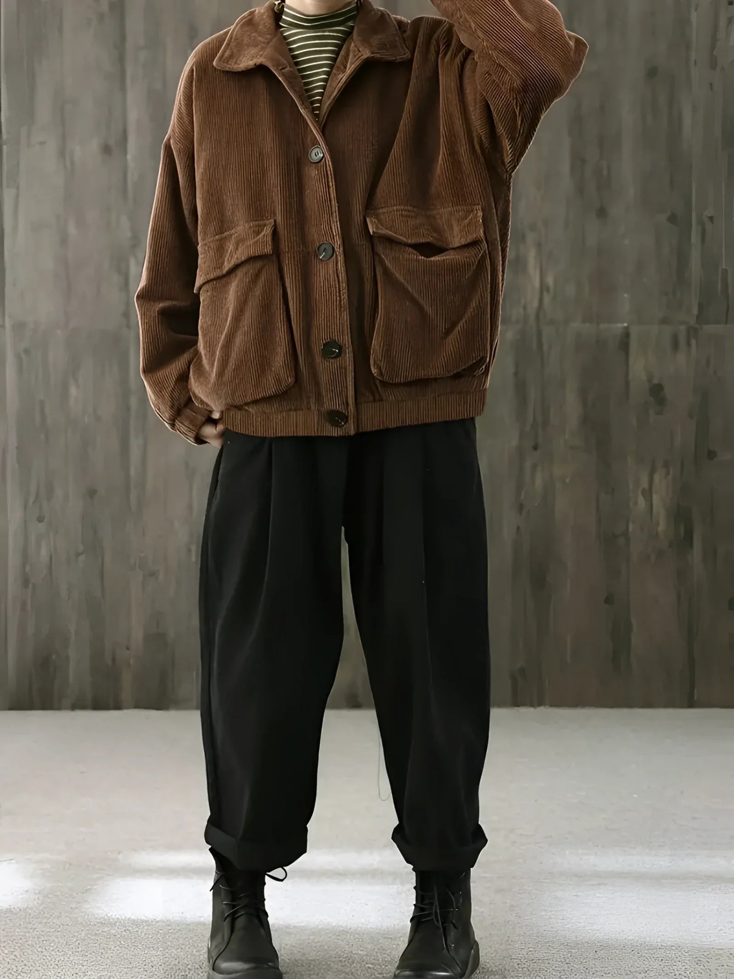 Corduroy Long-sleeved Shirt Men’s Plus Size Casual Jacket - Brown / 2XL
